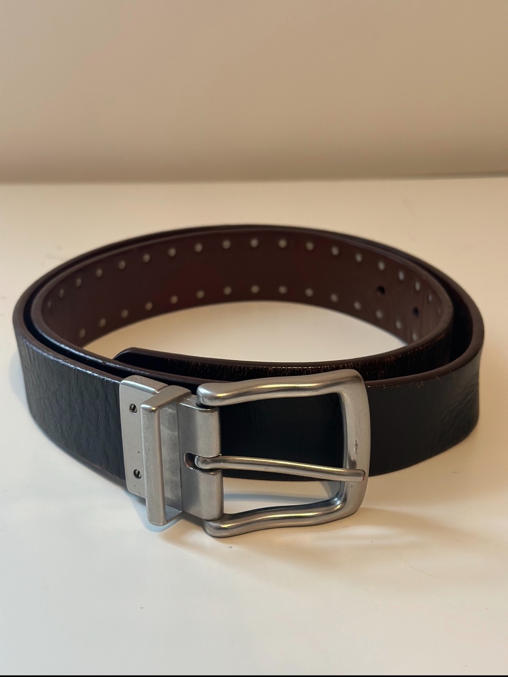 Ralph Lauren Reversible Leather Belt Black Brown Silver Tone Buckle 1" Wide 30"